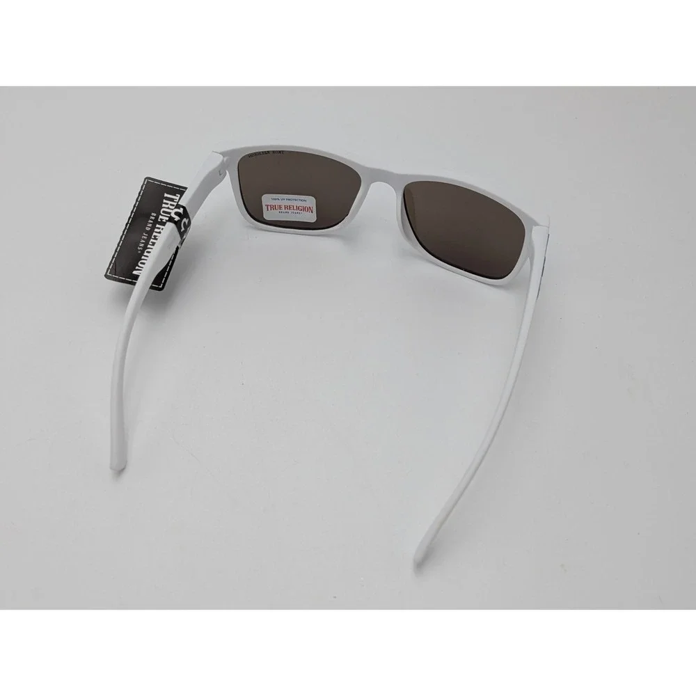 True Religion Men's White Sunglasses with Blue Mirrored‎ Lenses Logo NWT